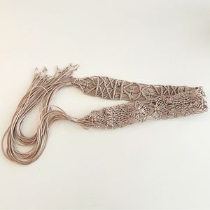 Vintage macrame belt in a rose beige color
